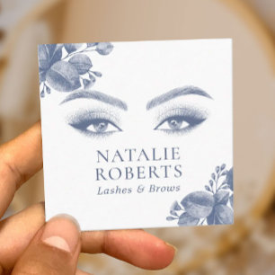 Lashes Brows Makeup Artist Elegant Blue Botanical Square Business Card