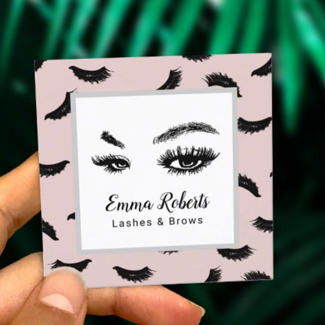 Lashes & Brows Makeup Artist Eyelash Blush Pink Square Business Card (Creator Uploaded)