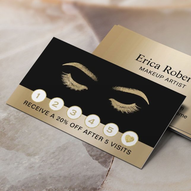 Lashes & Brows Makeup Artist Gold Salon Loyalty Card (Creator Uploaded)