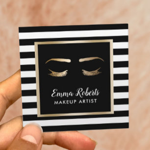 Lashes & Brows Makeup Artist Modern Black Stripes Square Business Card