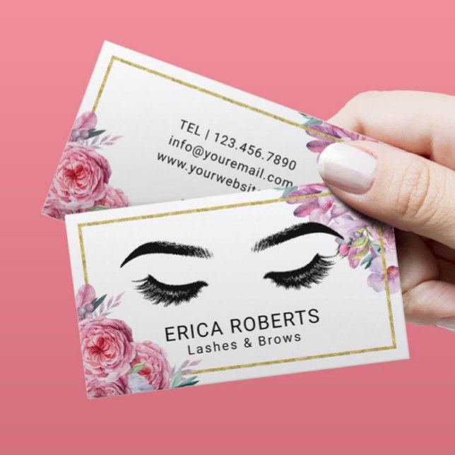 Lashes & Brows Makeup Artist Modern Floral Salon Business Card (Creator Uploaded)