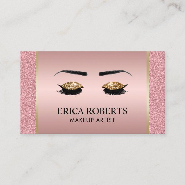 Lashes & Brows Makeup Artist Modern Rose Gold Business Card (Front)