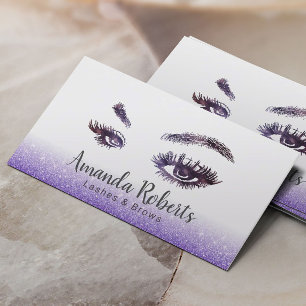 Lashes & Brows Makeup Artist Purple Glitter Business Card