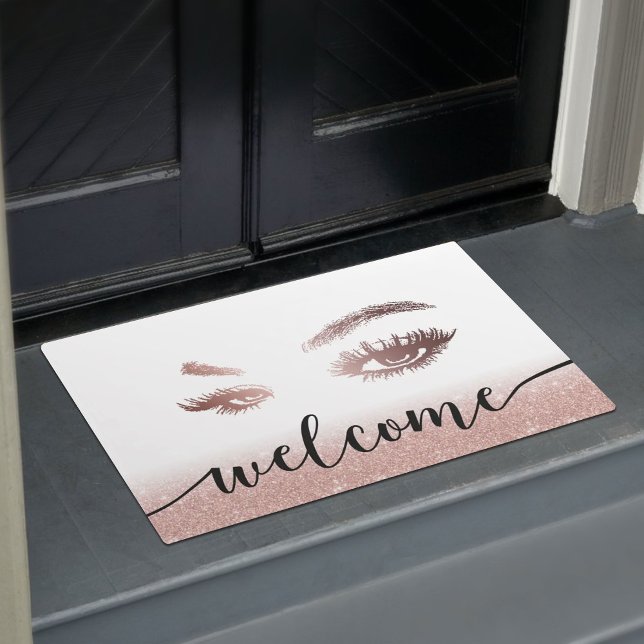 Lashes Brows Makeup Artist Rose Gold Salon Welcome Doormat (Creator Uploaded)