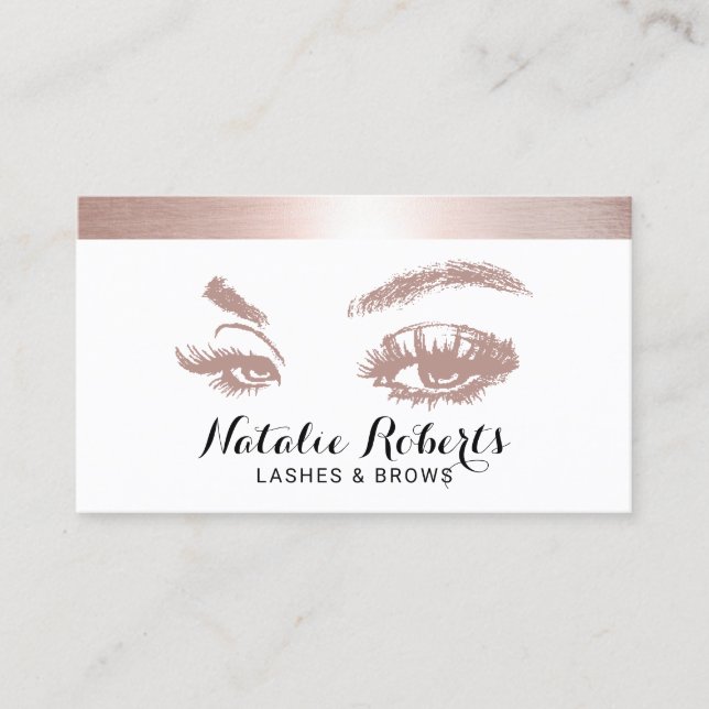 Lashes Brows Makeup Artist Trendy Rose Gold Border Business Card (Front)