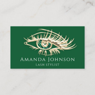 Lashes Brows Makeup Logo Gold Green Qr Code Business Card
