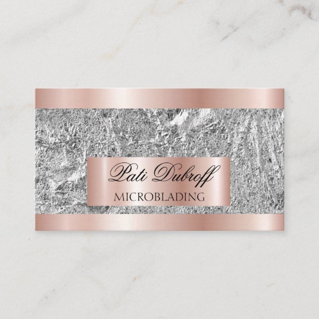 Lashes & Brows Microblading Pink & Silver Glitter Business Card (Front)