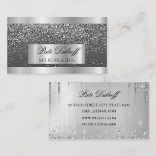 Lashes & Brows Microblading Pink & Silver Glitter Business Card