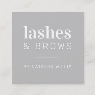 LASHES & BROWS modern minimalist pale grey black Square Business Card