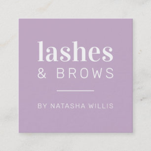 LASHES & BROWS modern minimalist purple black Square Business Card