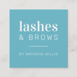 LASHES & BROWS modern minimalist turquoise blue Square Business Card