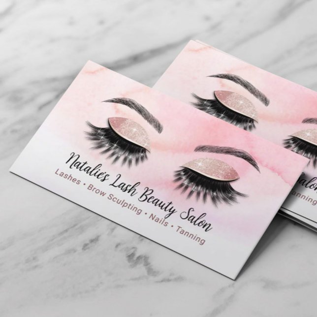 Lashes & Brows Salon Makeup Artist Pink Watercolor Business Card (Creator Uploaded)