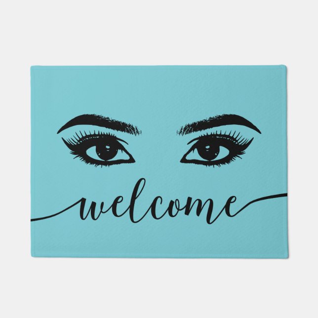 Lashes & Brows Turquoise Beauty Salon Welcome Doormat (Front)