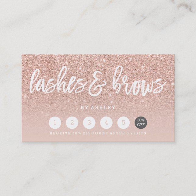 Lashes brows typography blush rose gold punch card (Front)
