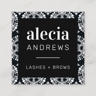 LASHES & BROWS vintage elegant classy black white Square Business Card