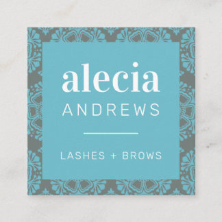 LASHES & BROWS vintage elegant turquoise aqua grey Square Business Card
