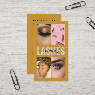 Lashes Calligraphy Photo Collage Qr Code Mustard Business Card