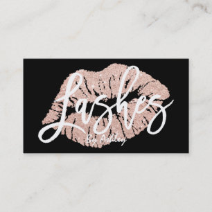 Lashes chic faux rose gold glitter lips typography business card