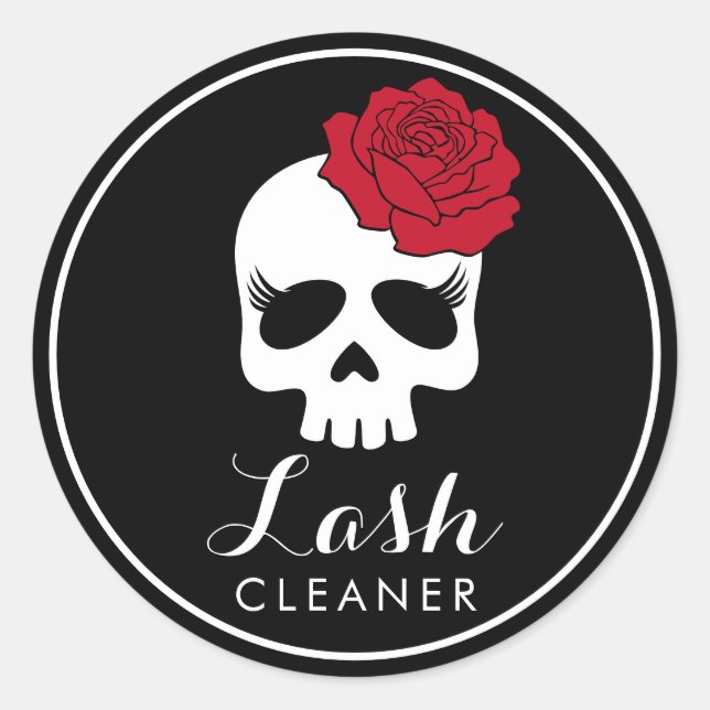 Lashes Cleaner Floral Beauty Skull Eyelash Salon Classic Round Sticker (Front)