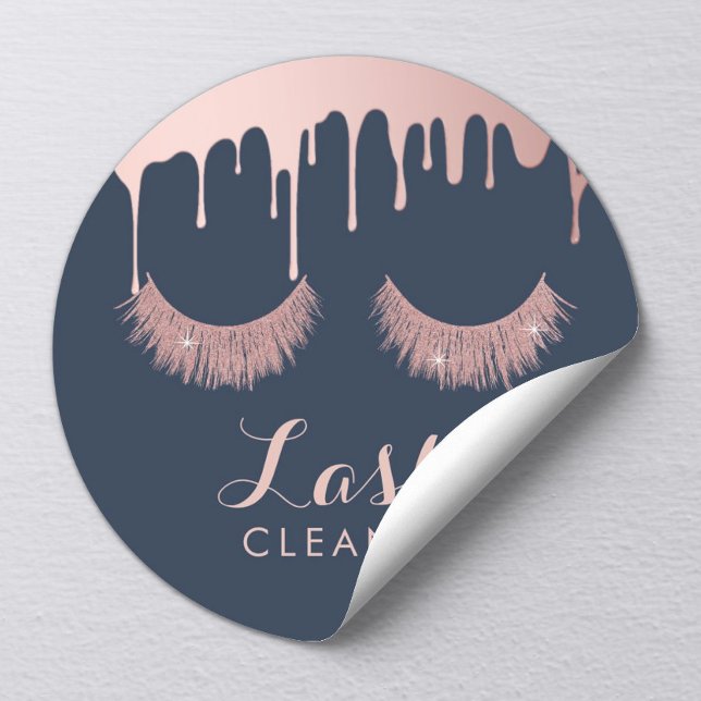 Lashes Cleaner Modern Rose Gold Dripping Navy Blue Classic Round Sticker (Creator Uploaded)