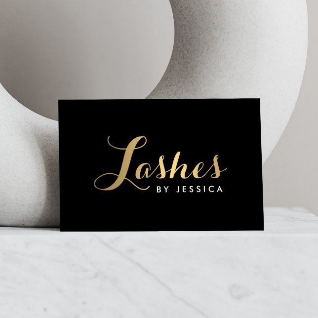 Lashes de Glam Script Texte or/noir Carte de visit (Créateur téléchargé)
