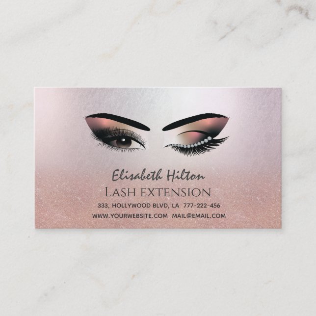 Lashes Extension Aftercare Instructions rosegold Business Card (Front)