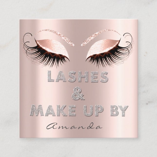 Lashes Extension By Diamond  Script Rose Glitter Square Business Card (Front)