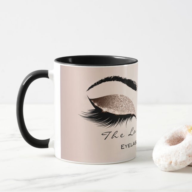 Lashes Extension Eye Makeup Studio Glitter Black Mug (With Donut)