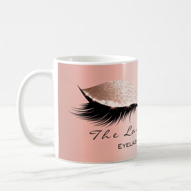 Lashes Extension Eye Makeup Studio Glitter Coral Coffee Mug (Left)