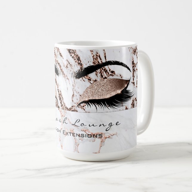 Lashes Extension Eyes Makeup Copper White Marble Coffee Mug (Front Right)