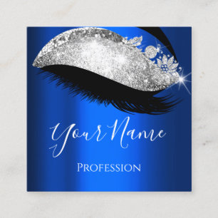 Lashes Extension  Makeup Artist Blue Navy  Silver Square Business Card