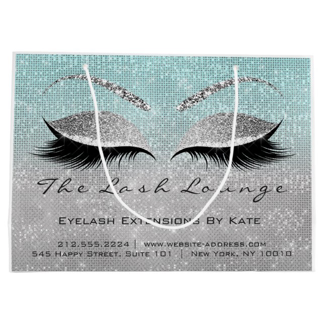 Lashes Extension Makeup Artist Studio Aqua Water  Large Gift Bag (Back)