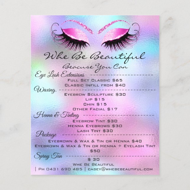 Lashes Extension Makeup Grey Price List Pink Flyer (Back)