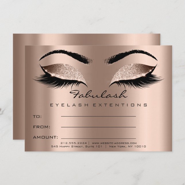 Lashes ExtensionRose Gold Makeup Certificate Gift Invitation (Front/Back)