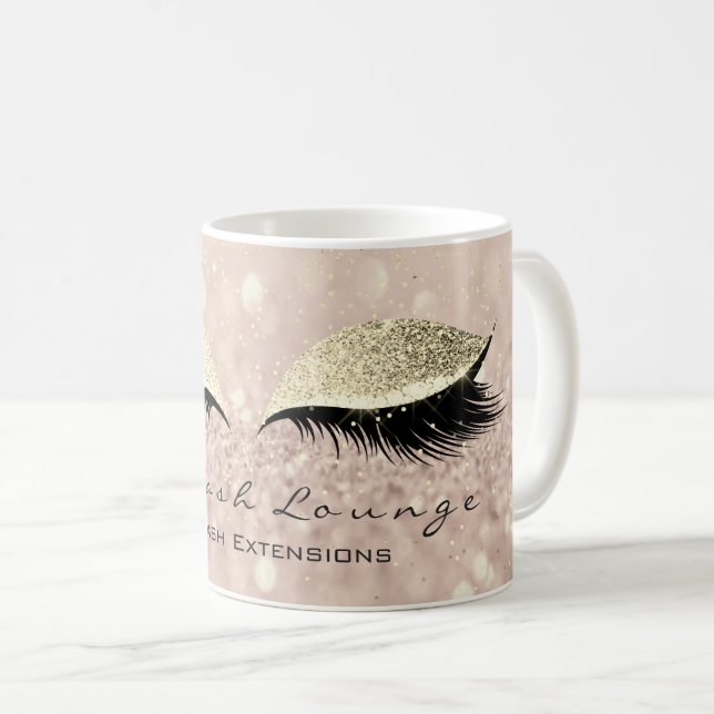 Lashes Extention Beauty Studio Makeup Gold Glitter Coffee Mug (Front Right)