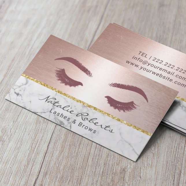 Lashes Eyelash Makeup Artist Chic Rose Gold Marble Business Card (Creator Uploaded)