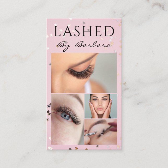 Lashes Eyelash Makeup Artist Pink sparkles Salon Business Card (Front)