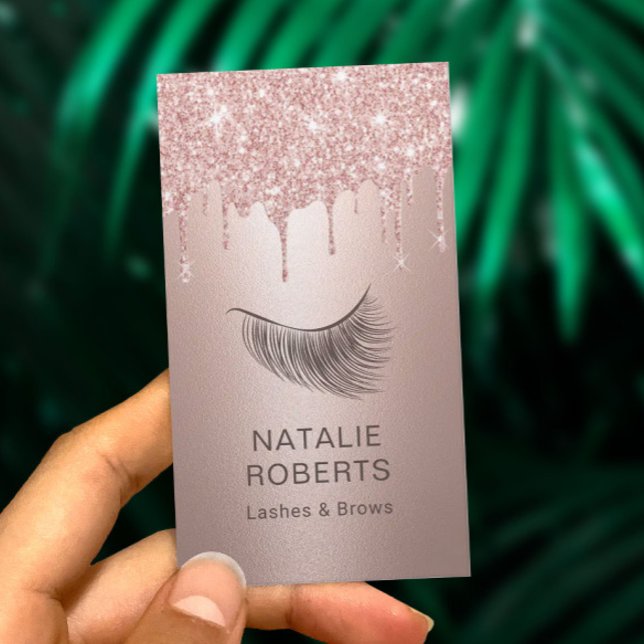 Lashes Eyelash Makeup Artist Rose Gold Drips Business Card (Creator Uploaded)