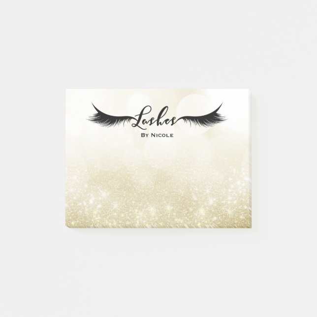 Lashes Eyelashes Gold Sparkle Glam Personalized Post-it Notes (Front)