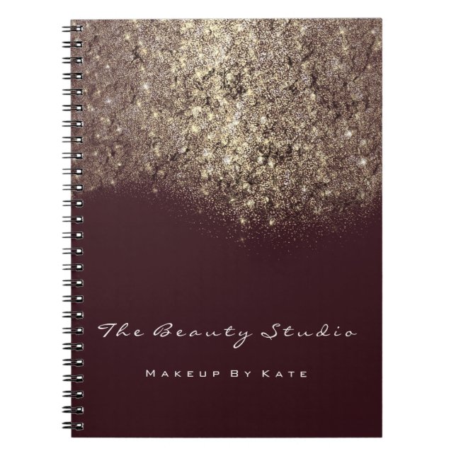 Lashes Eyes Makeup Burgundy Artist Gold Glitter Notebook (Front)