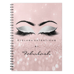 Lashes Glitter Eyes Makeup Pink Rose Girly Name Notebook