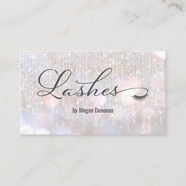 Lashes Logo Iridescent Bokeh Sparkle Business Card (Front)