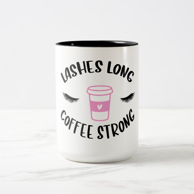 Lashes Long Coffee Strong Funny Pink Two-Tone Coffee Mug (Center)