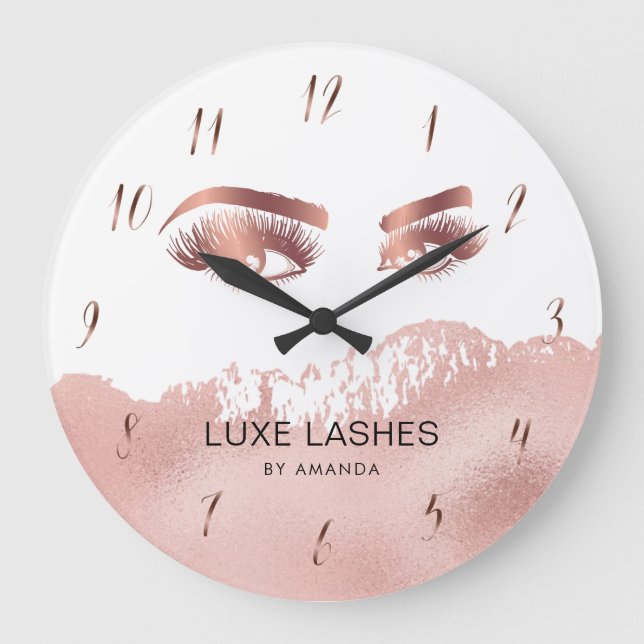 Lashes Makeup artist Beauty Eyes Rose Gold Large Clock (Front)