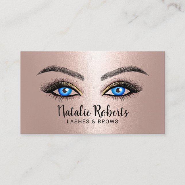 Lashes Makeup Artist Blue Eyes Salon Rose Gold Business Card (Front)