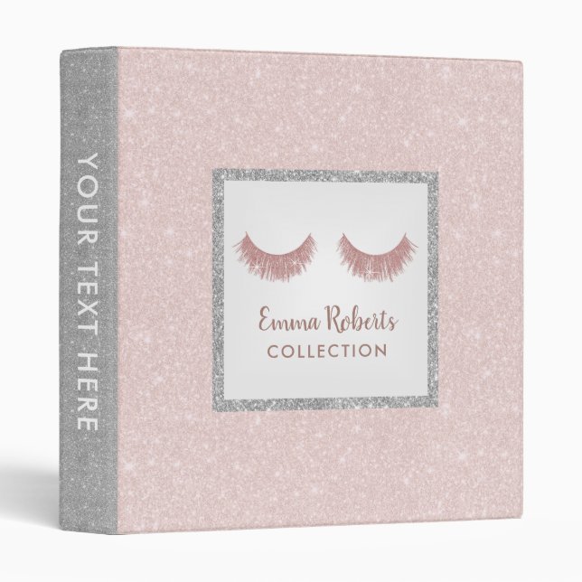 Lashes Makeup Artist Blush Pink & Silver Glitter Binder (Front/Spine)