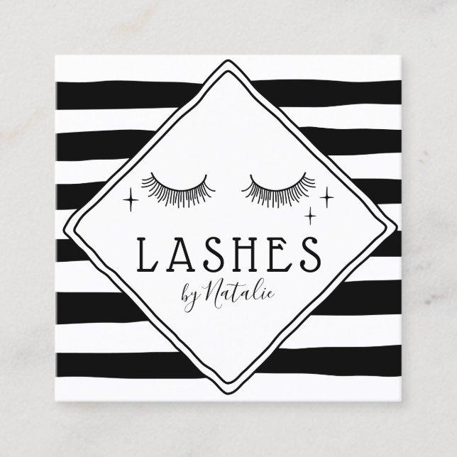 Lashes Makeup Artist Cute Hand Drawn Stripes Salon Square Business Card (Front)