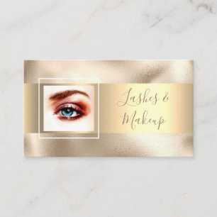 Lashes & Makeup Artist, DIY Name/Photo, Gold/Gold Business Card