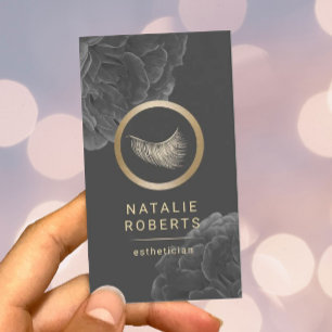 Lashes Makeup Artist Esthetician Dark Floral Business Card