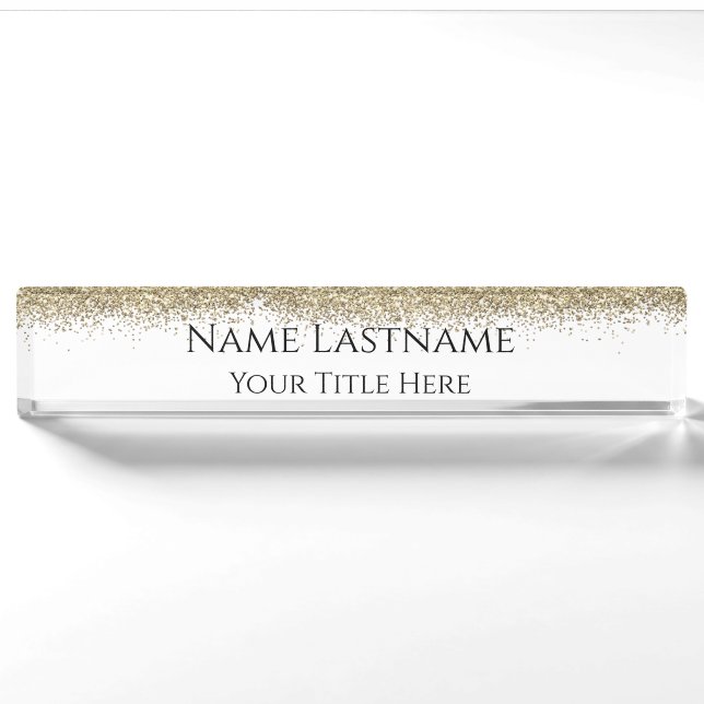 Lashes Makeup Artist Event Planner Glitter Gold Nameplate (Front)